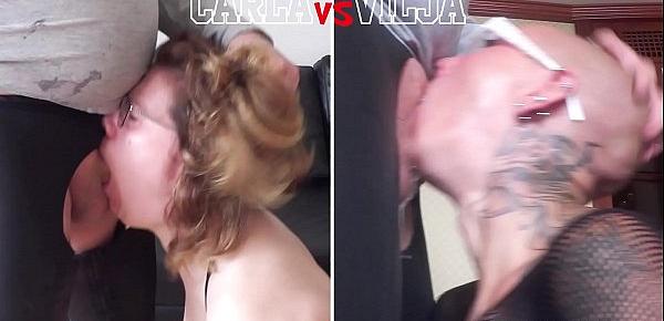  Head to Head Competition Carla vs Vilja in Sloppy Throat Fucking (Girl vs Girl)
